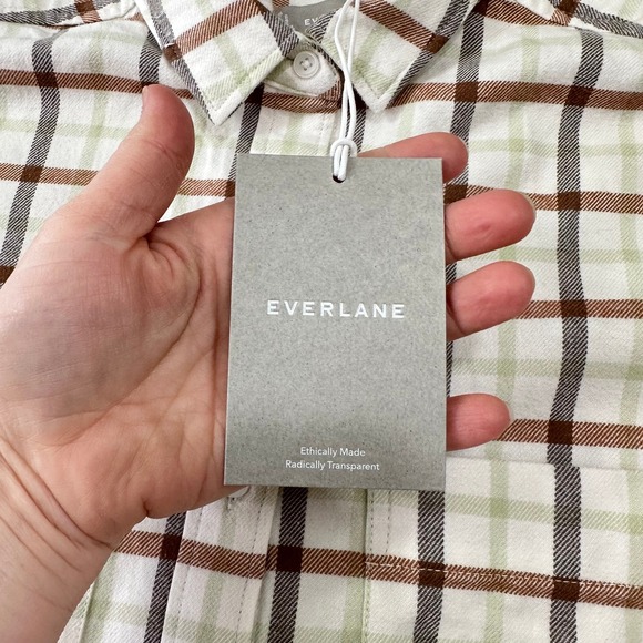 Everlane Oversized Plaid Flannel Shirt Cream Brown Sage Green Women's Size XS - Picture 4 of 12